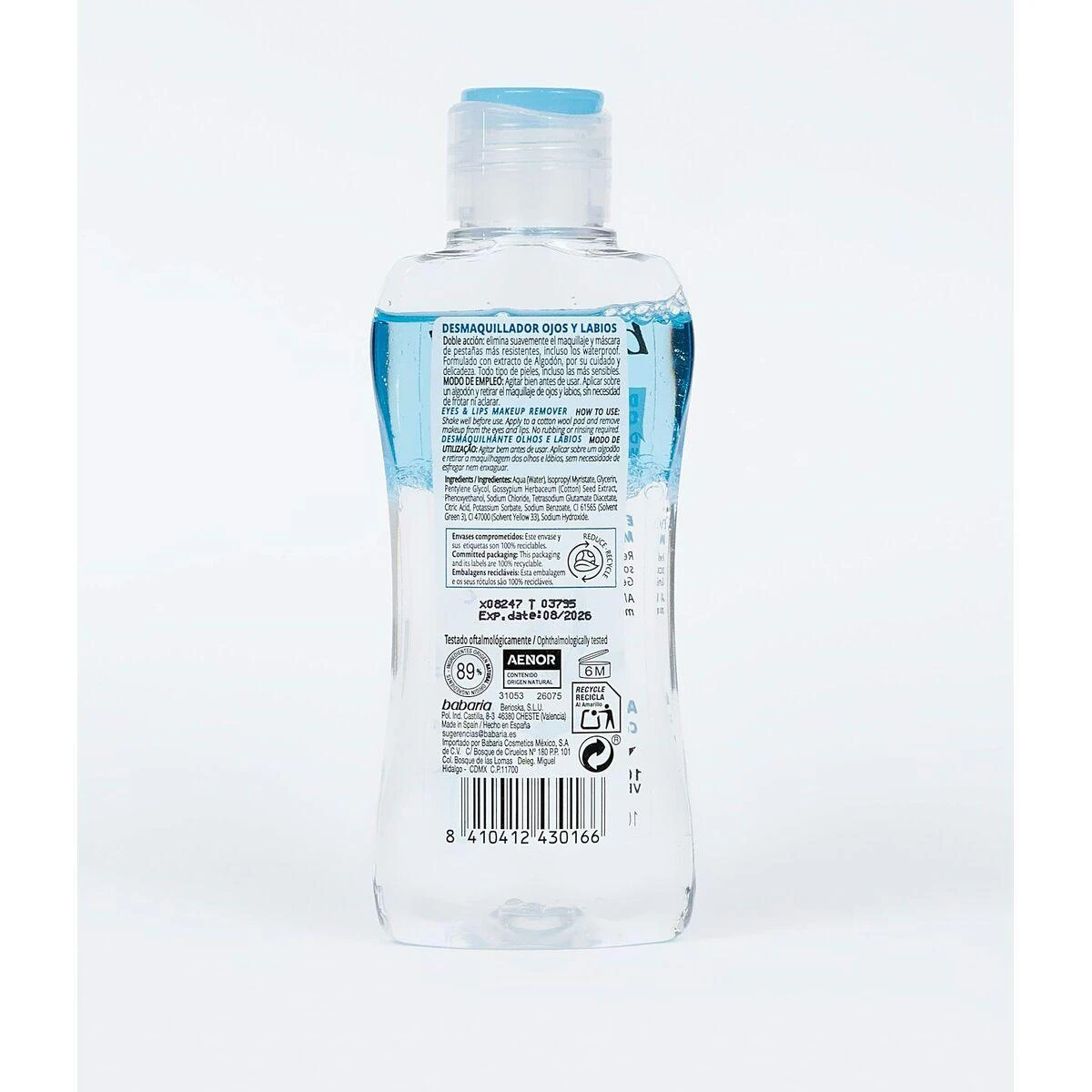 Babaria Akių ir lūpų makiažo valiklis su medvilne 100 ml