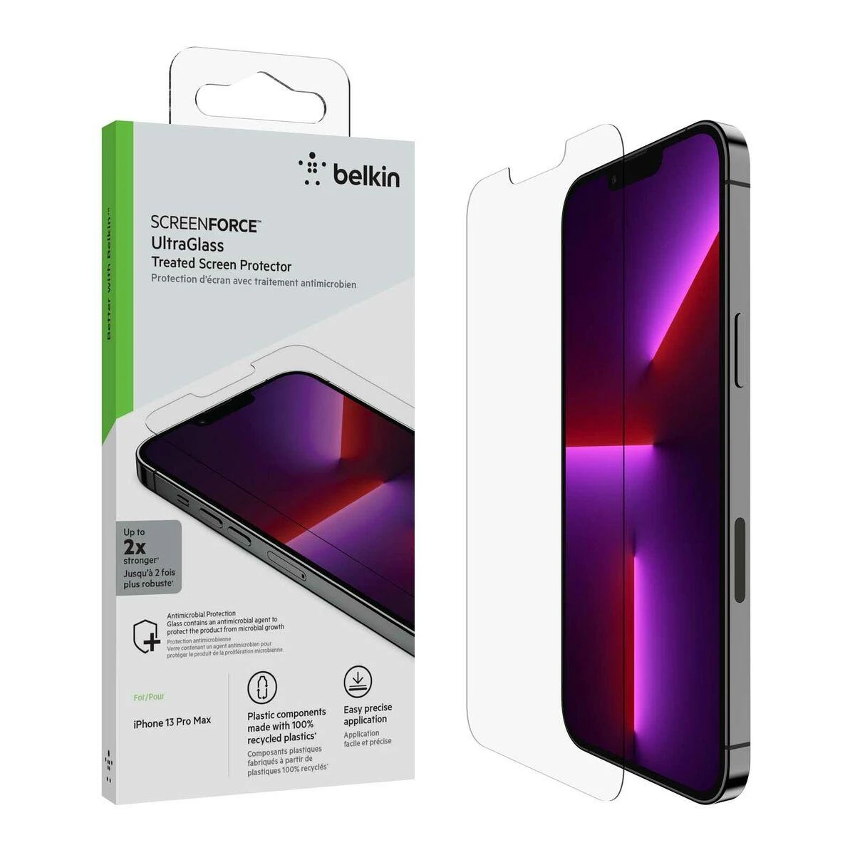 Belkinas | UltraGlass antimikrobinė ekrano apsauga | Apple | Skirta iPhone 13 Pro Max | UltraGlas | Išvalyti | Skaidri ekrano apsauga