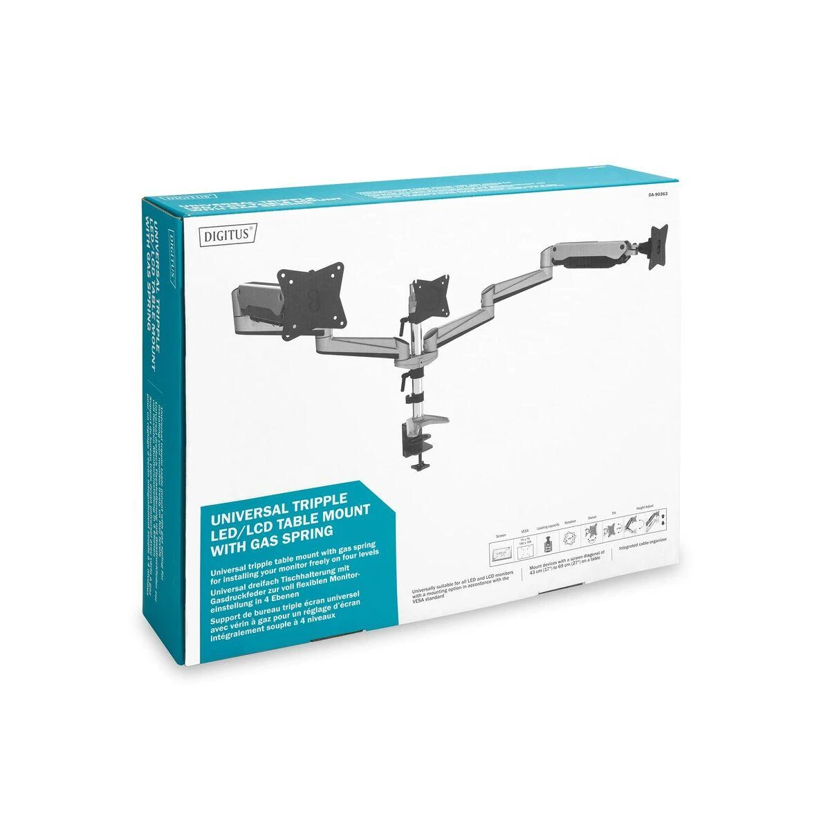 Assmann Electronic DIGITUS Triple Monitorius laikiklis LCD/LED monitoriui iki 69cm 27 colių pilnai lankstus dujinių spyruoklių laikiklis max apkrova 6kg max VESA 100x100