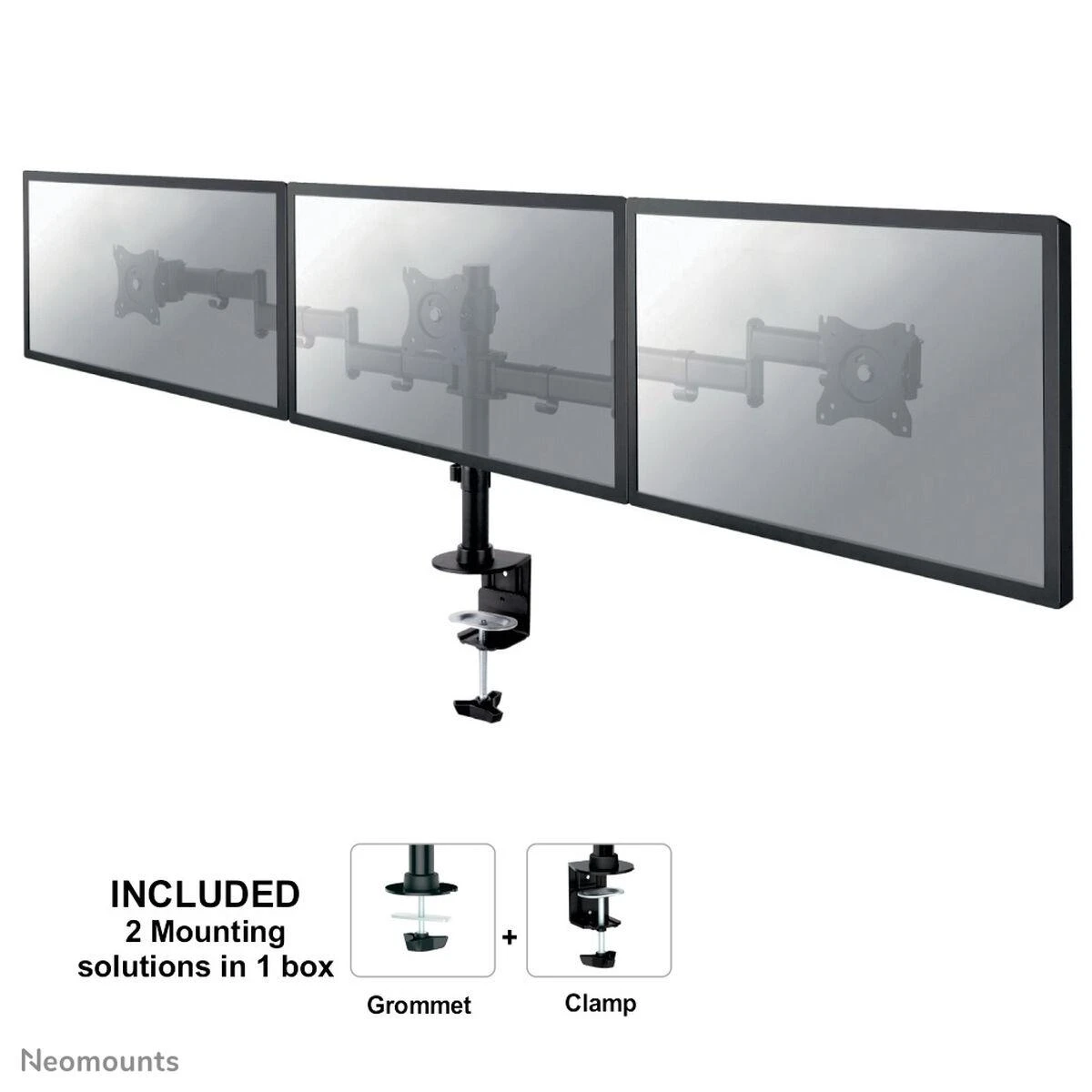 Laikiklis Neomounts by Newstar Select Tilt/Turn/Rotate Triple Desk Mount (spaustukas) trims 10-27" Monitorius ekranams, reguliuojamo aukščio - Juodas