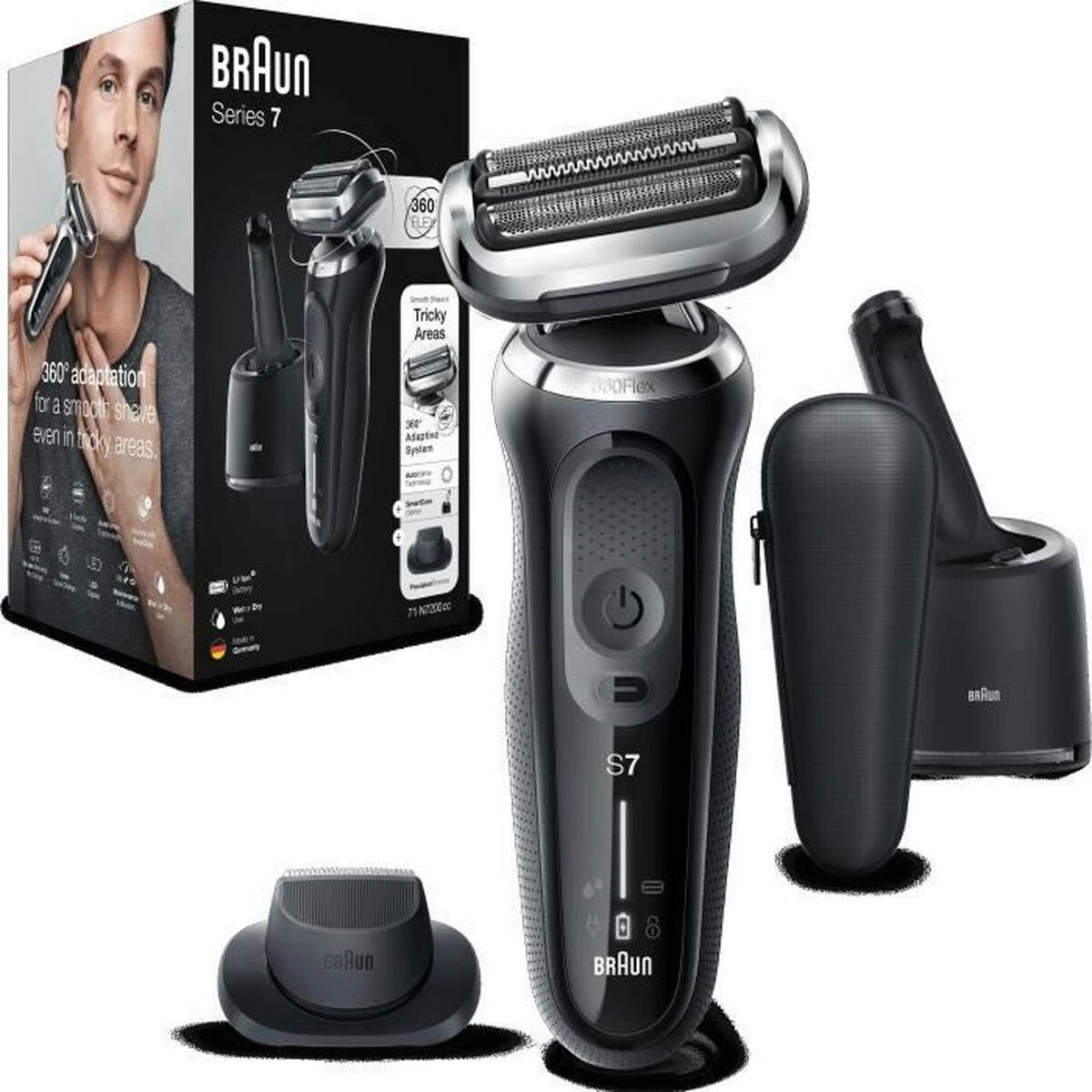 Barzdaskutė Braun Series 7 71-N7200cc Drėgno ir sauso skutimo skustuvas Juodas