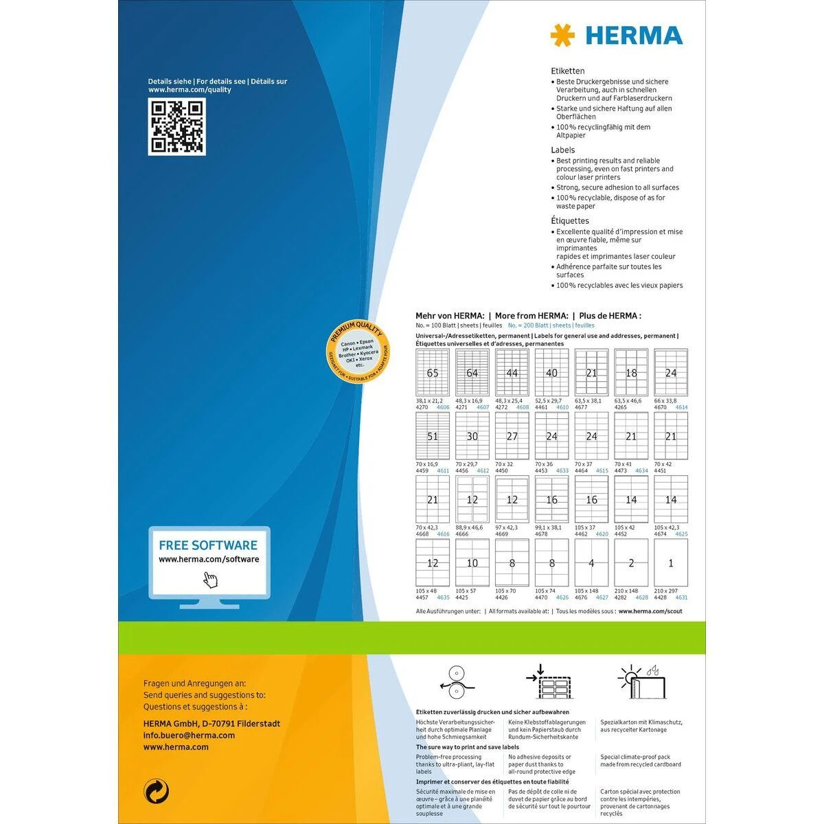 HERMA 4627 lipni etiketė Balta Stačiakampis Ilgalaikis 800 vnt