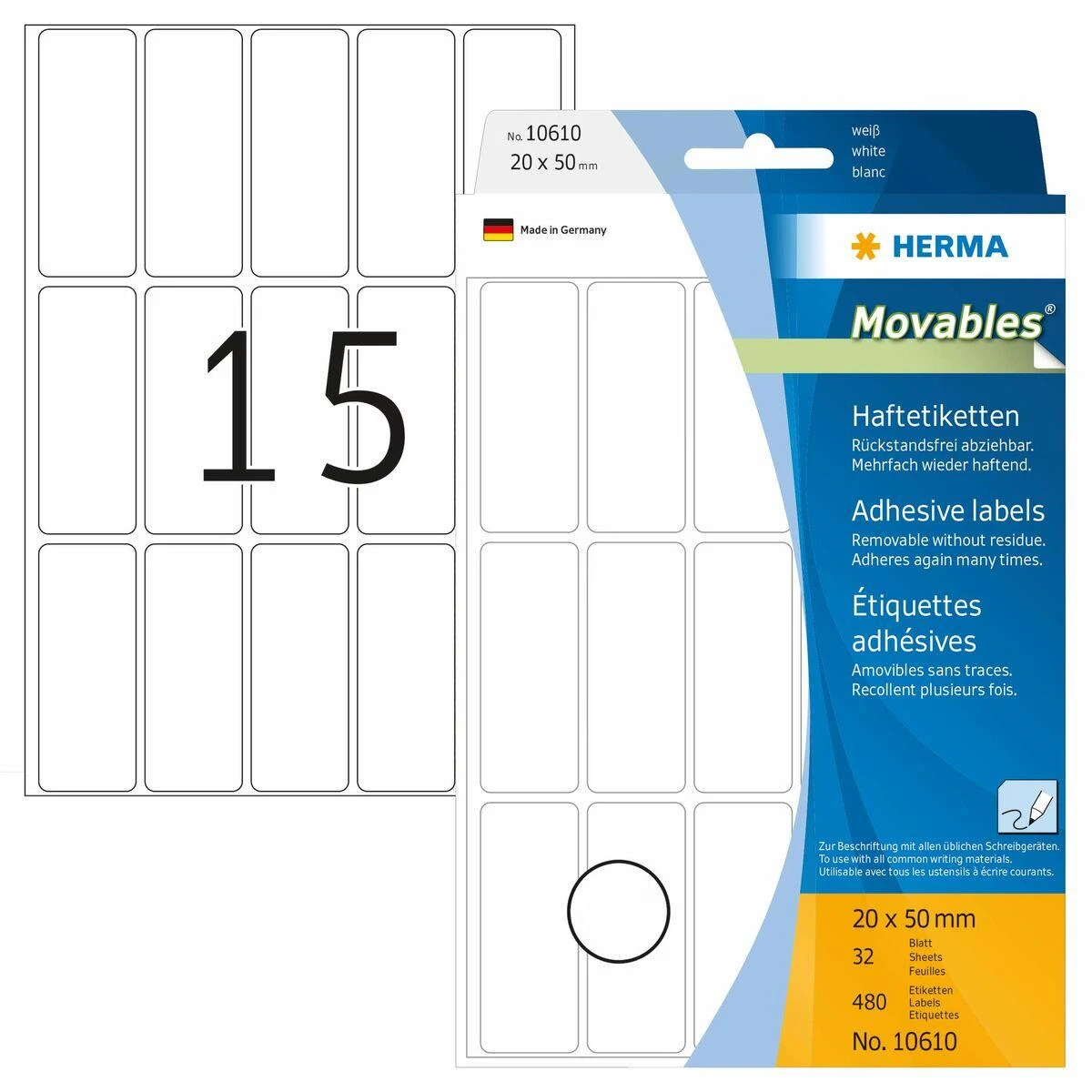 Herma Herma Label 20x50 mm, balta, 480 vnt (10610)