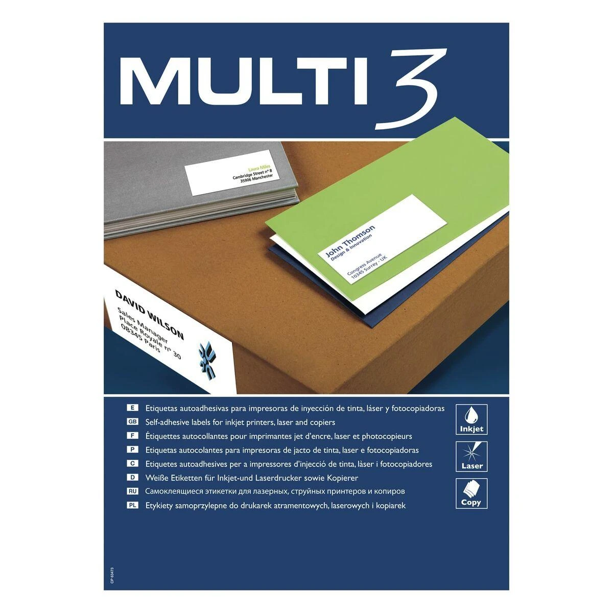 Multi 3 Lipnios etiketės Multi3, A4, 105×42,4mm, 14 etikečių lape, 100 lapų, baltos spalvos