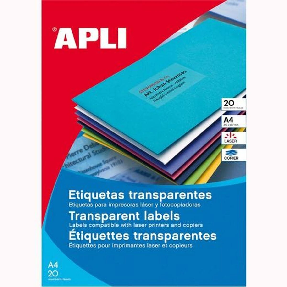 Apli skaidrios A4 lipnios etiketės pakuotė