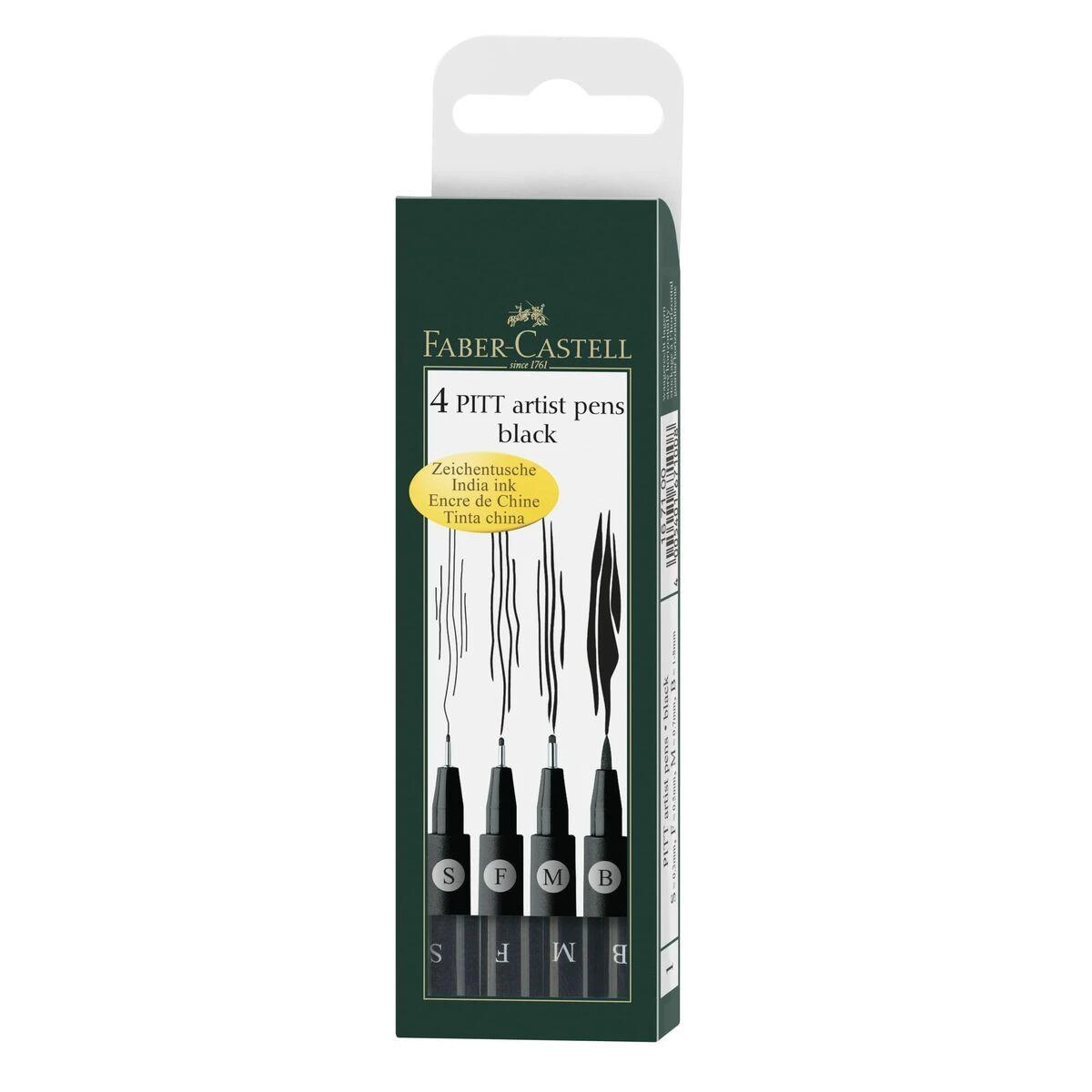 Rašikliai piešimui Faber-Castell PITT, S, F, M, B, 4vnt., juodos spalvos