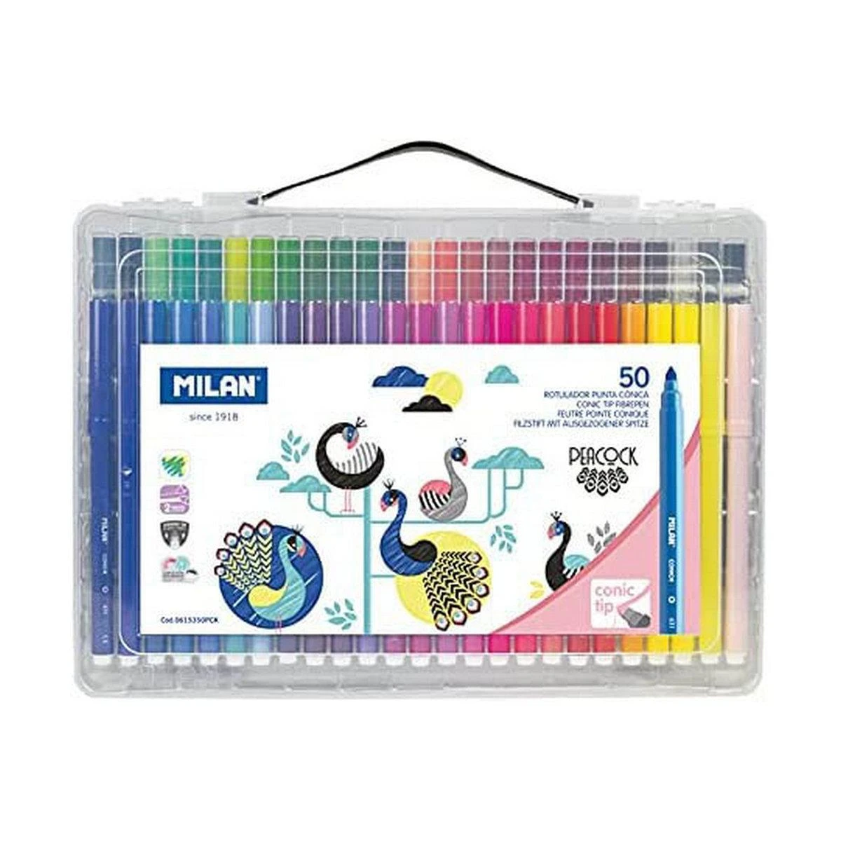 Flomasterių rinkinys Peacock 50 spalvų lagamine MILAN