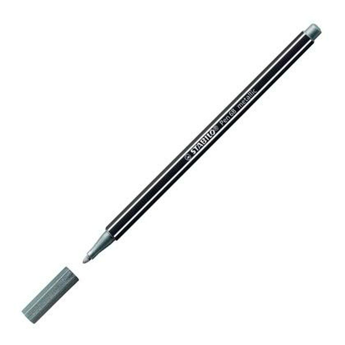 Feutras - STABILO - Pen 68 metalinis - 10 vienetų rinkinys - Vidutinė smaigalys - Sidabrinė spalva - 1,4 mm
