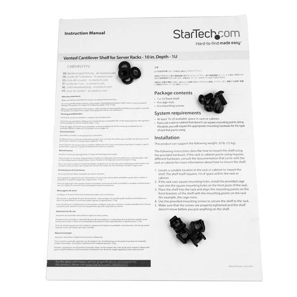 StarTech 19'' 1U lentyna Juoda (CABSHELFV1U)