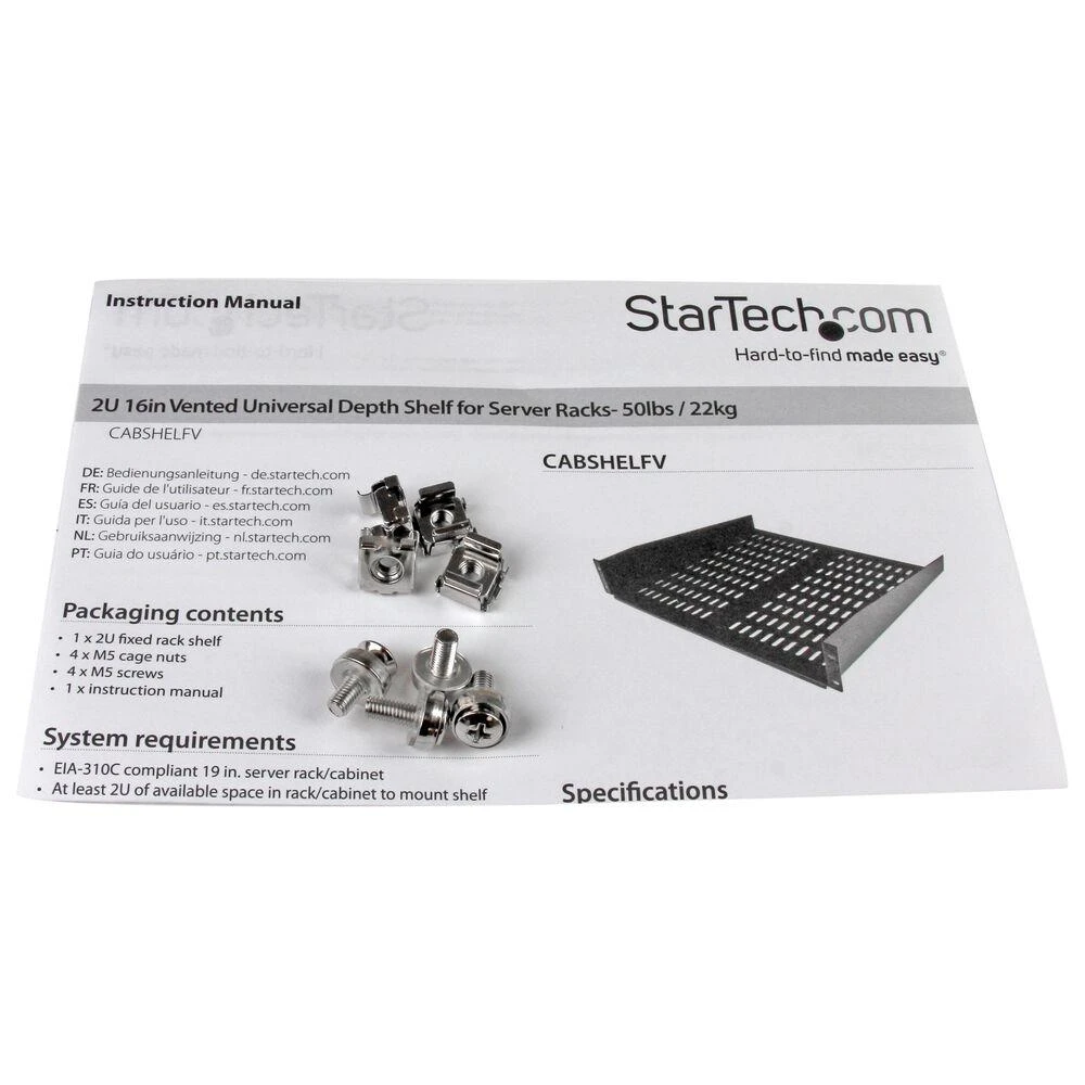 StarTech 19'' 2U lentyna Juoda (CABSHELFV)
