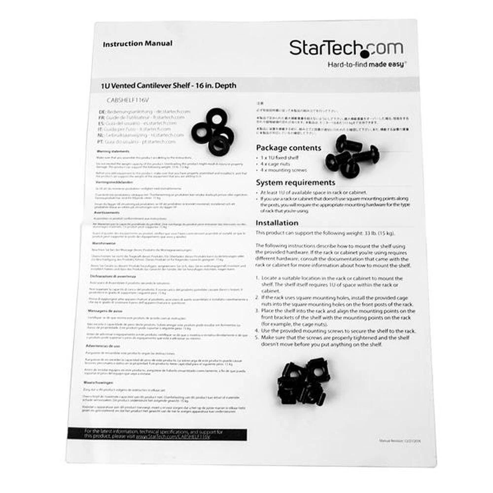 StarTech 19'' 1U lentyna Juoda (CABSHELF116V)