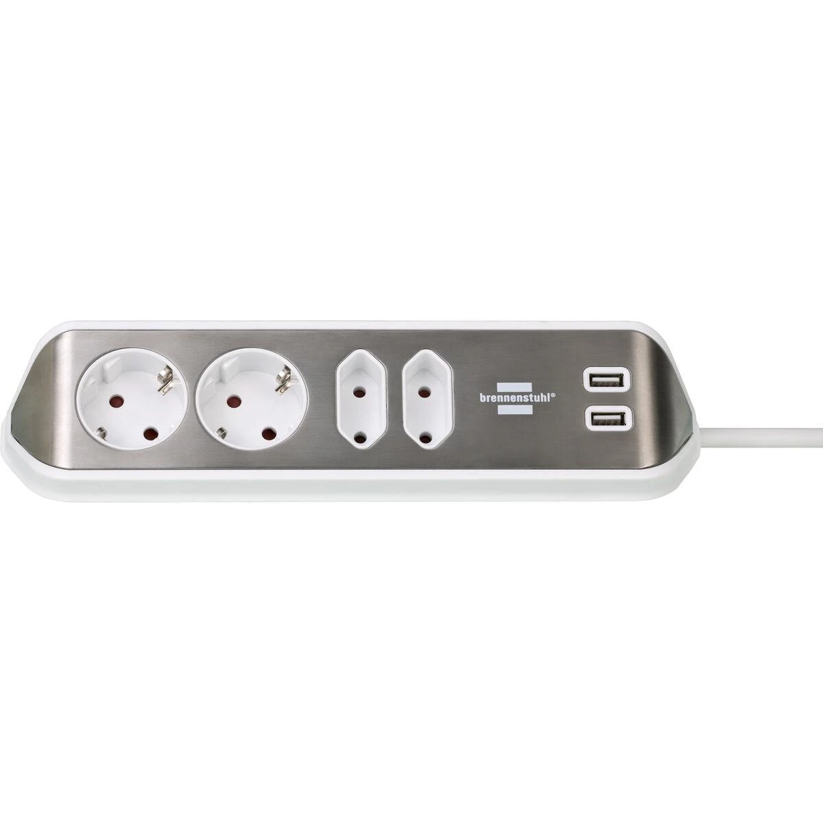 Brennenstuhl estilo kampinė maitinimo juosta 4 krypčių 2x apsauginių kontaktų lizdai, 2x Euro lizdai, įskaitant USB įkrovimo funkciją