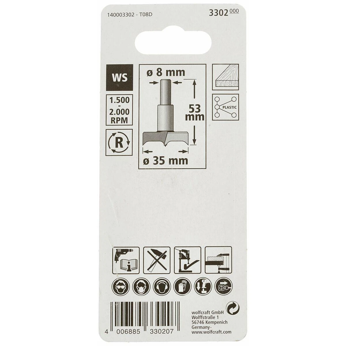 Furnitūros skylių grąžtas Wolfcraft 3302000; 35x53 mm