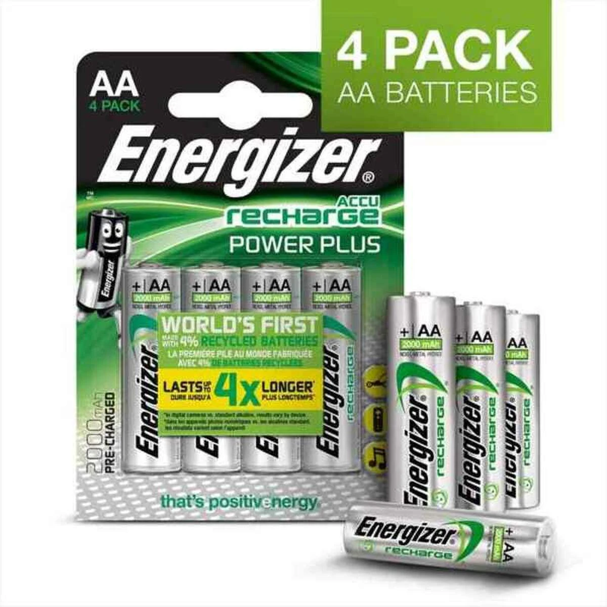 Energizer Accu Įkraunami Elementai AA R6 2000mAh NiMH 1.2V 4vnt