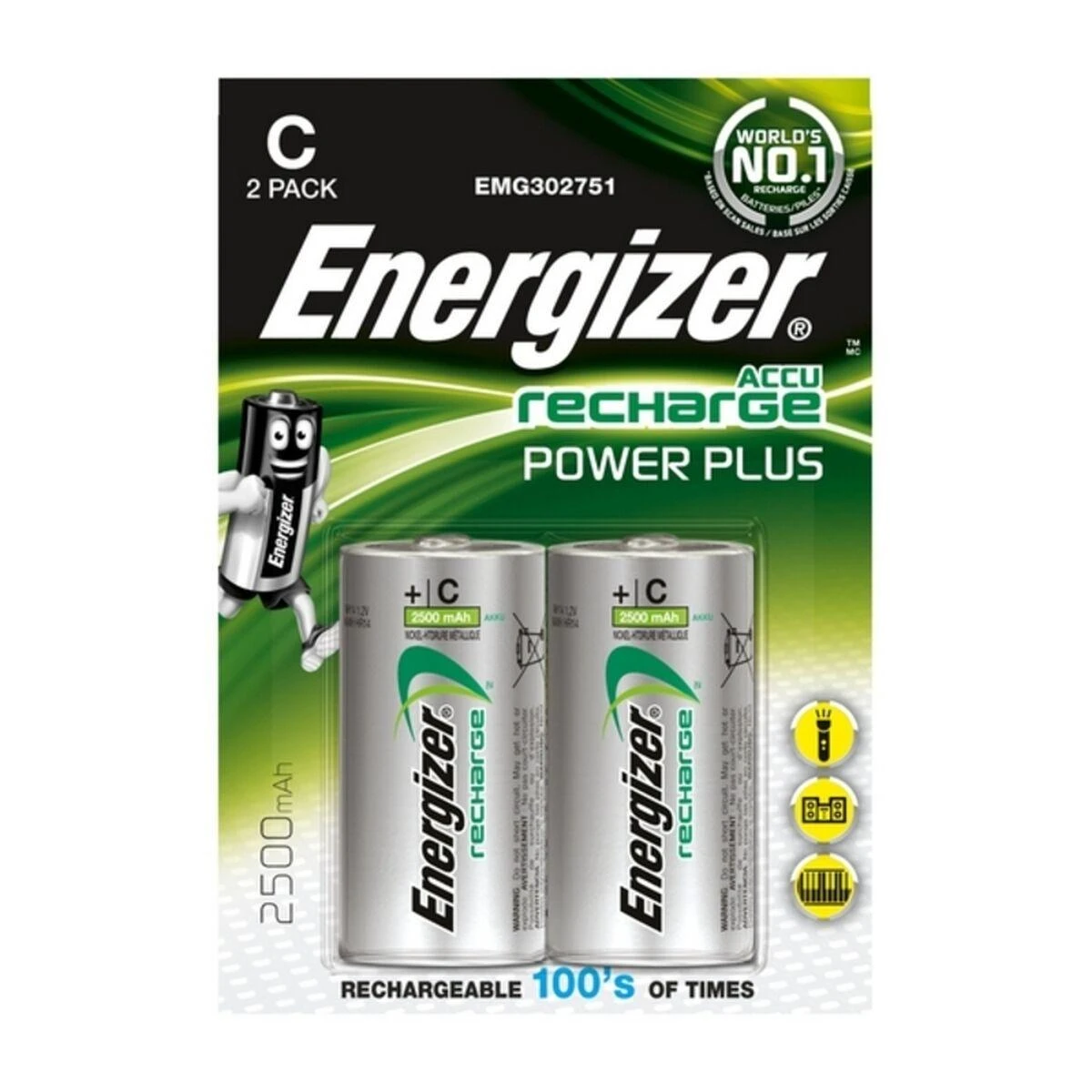 Energizer C tipo įkraunamos baterijos 2500 mAh pakuotė