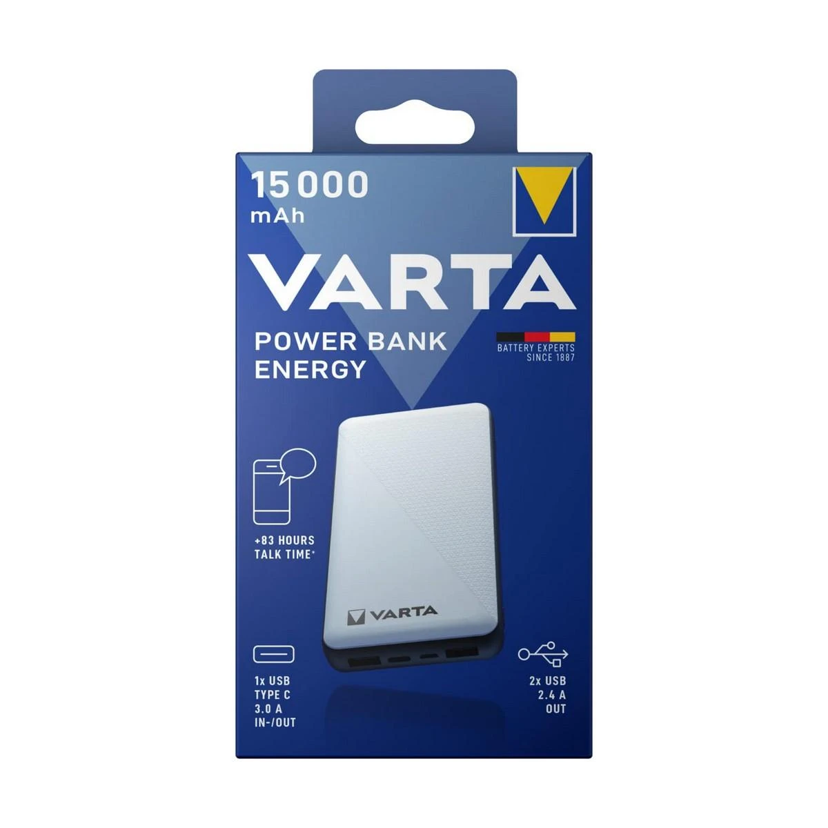 VARTA Powerbank Energy 15000mAh baltos spalvos