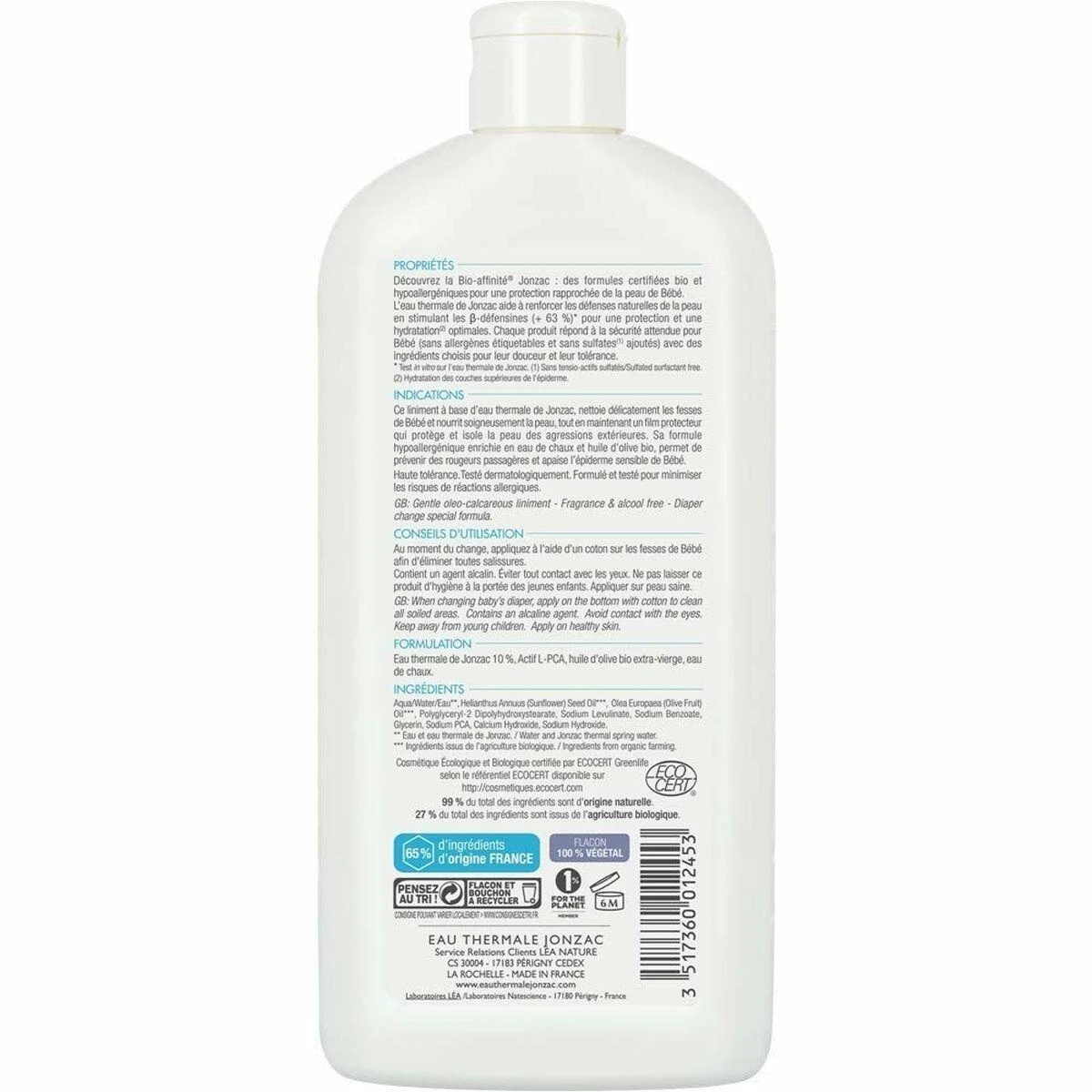 Jonzac Bébé Bio Gentle Oleo-Calcareous, 500 ml