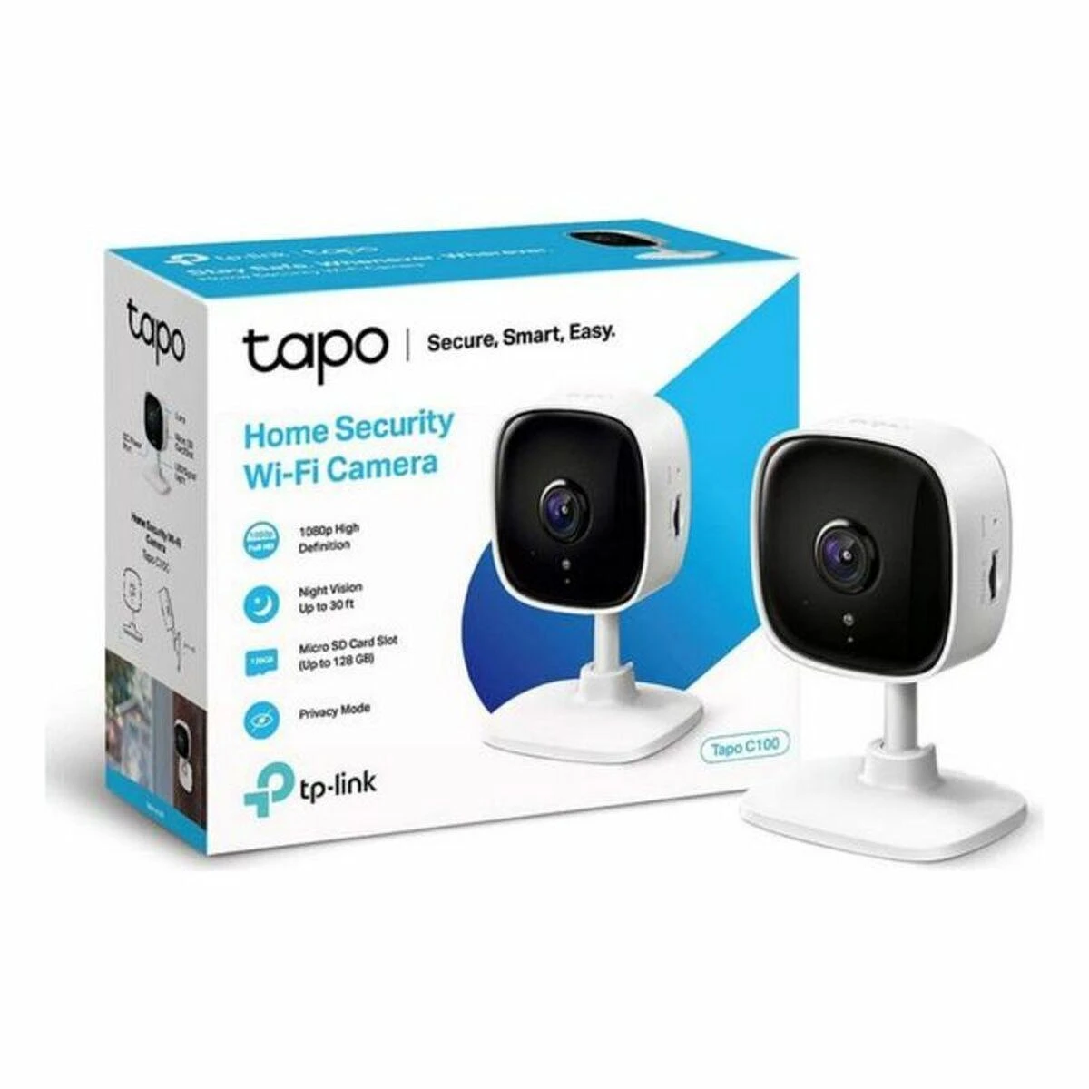 TP-LINK Tapo C100 Namų apsauga WiFi kamera Dienos / nakties vaizdas 1080p Full HD raiška Micro SD kortelės saugykla Iki 128GB H.264 vaizdo įrašo