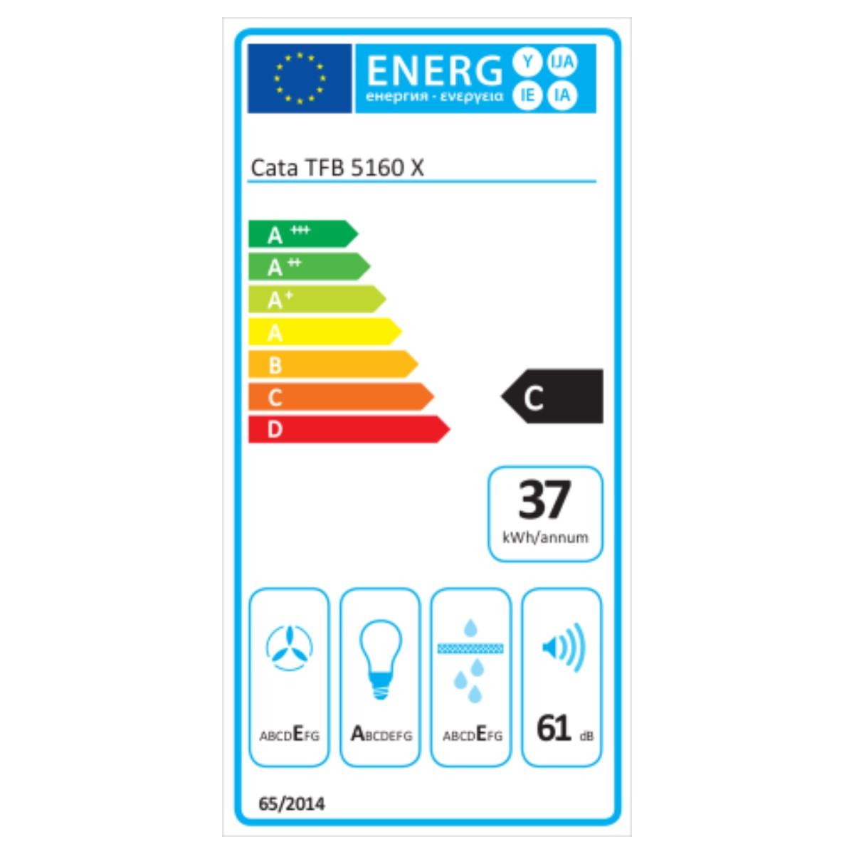 CATA | Gartraukis | TFB-5160 X | Teleskopinis | Energijos vartojimo efektyvumo klasė C | Plotis 59,5 cm | 300 m³/h | Mechaninis | CSLED | Nerūdijantis plienas