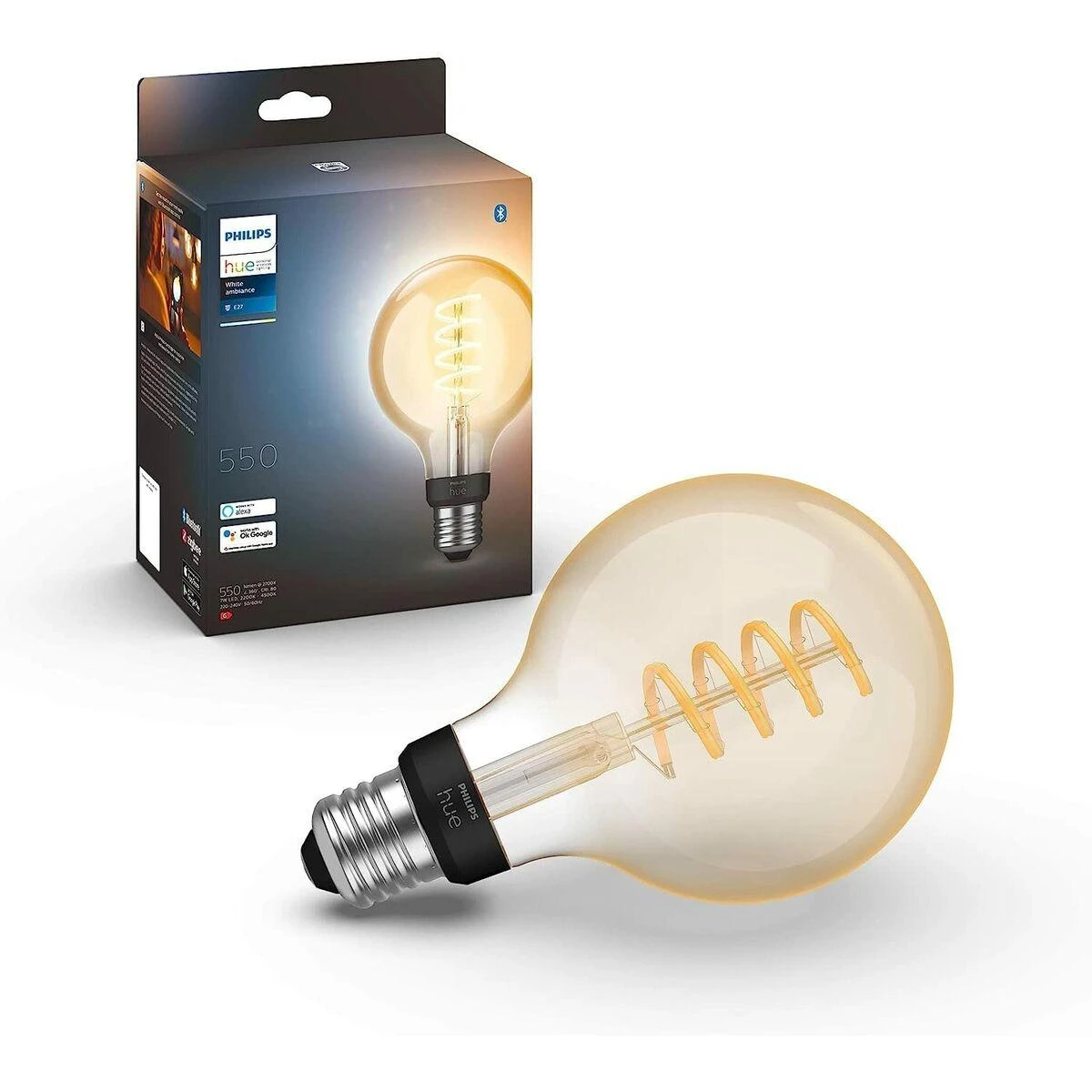 Philips Hue Baltas Ambiance LED G125 lempa E27 Zigbee, Bluetooth