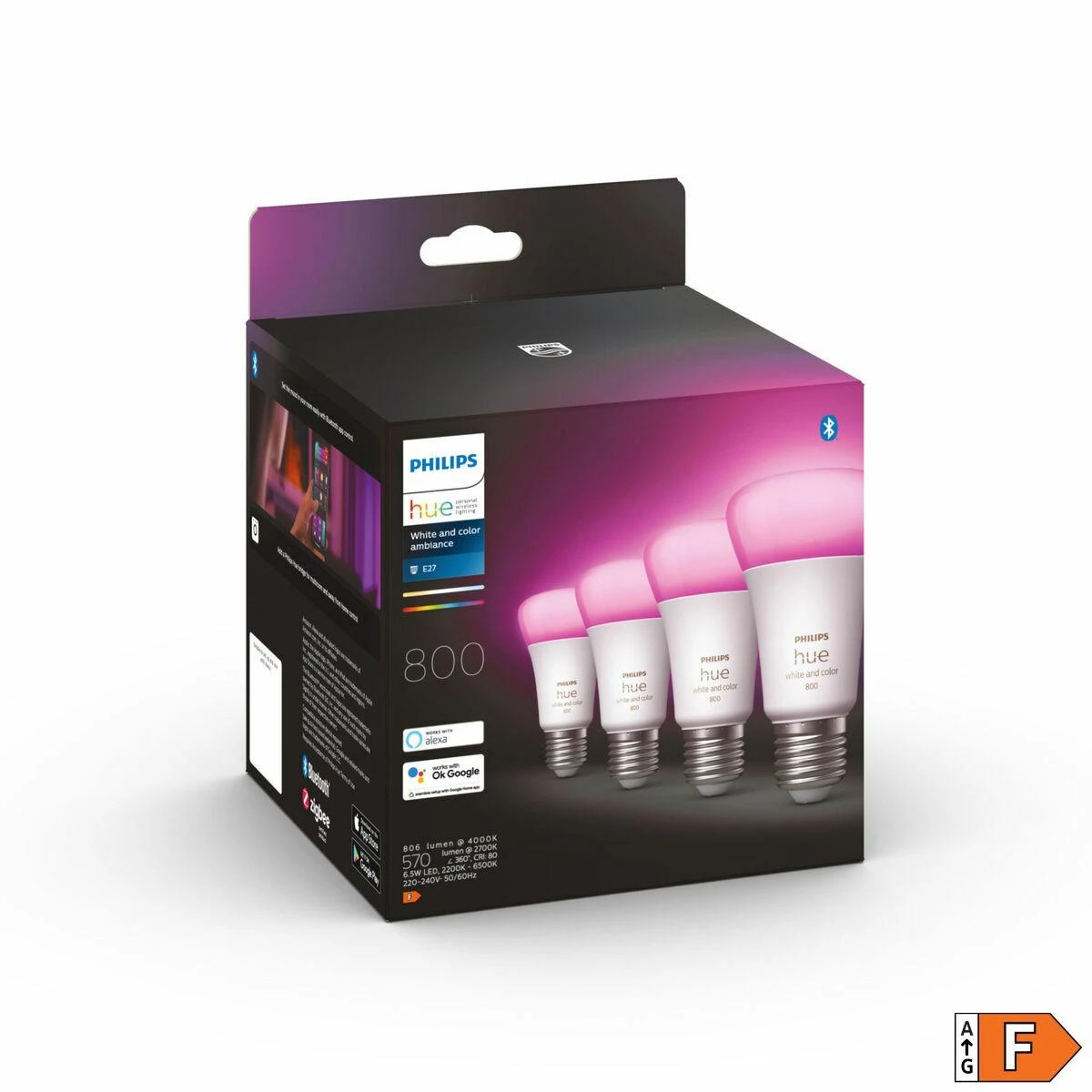 Philips Hue WCA 6,5W A60 E27, 4vnt pakuotė | E27 | 6,5 W | RGBW 2000-6500K | Bluetooth ir Zigbee