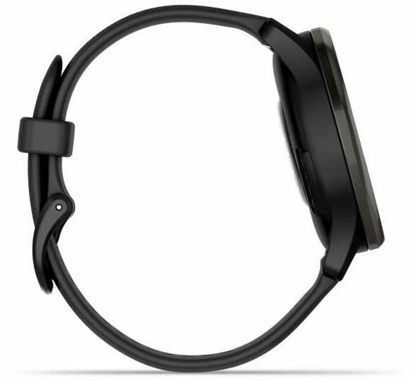 Išmanusis laikrodis Garmin vívomove® Trend, Skalūno spalvos nerūdijančiojo plieno apvadas, su juodu korpusu ir silikoniniu dirželiu
