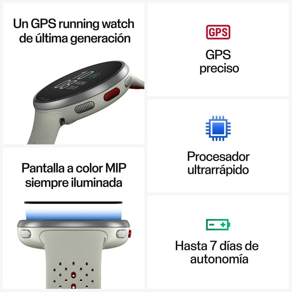 Išmanusis laikrodis Polar Pacer Pro, S/L dydždio, Balta spalvos su baltai raudonu silikoniniu dirželiu