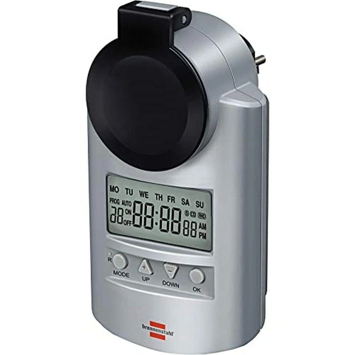 Laikmatis įžemintiems lizdams, nustatymas 12, 24 val., ekranas, 20 skirtingų programų, 240V / 16A / 3680W, NiMH baterijos, naminių gyvūnų apsauga, IP 44 Brennenstuhlinė / GT-464