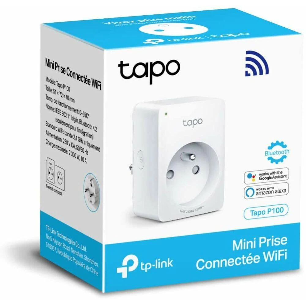 TP-Link Tapo P100 (1 pakuotė) išmanusis WiFi mini lizdas (2300 W, 10 A, 2,4 GHz, BT)