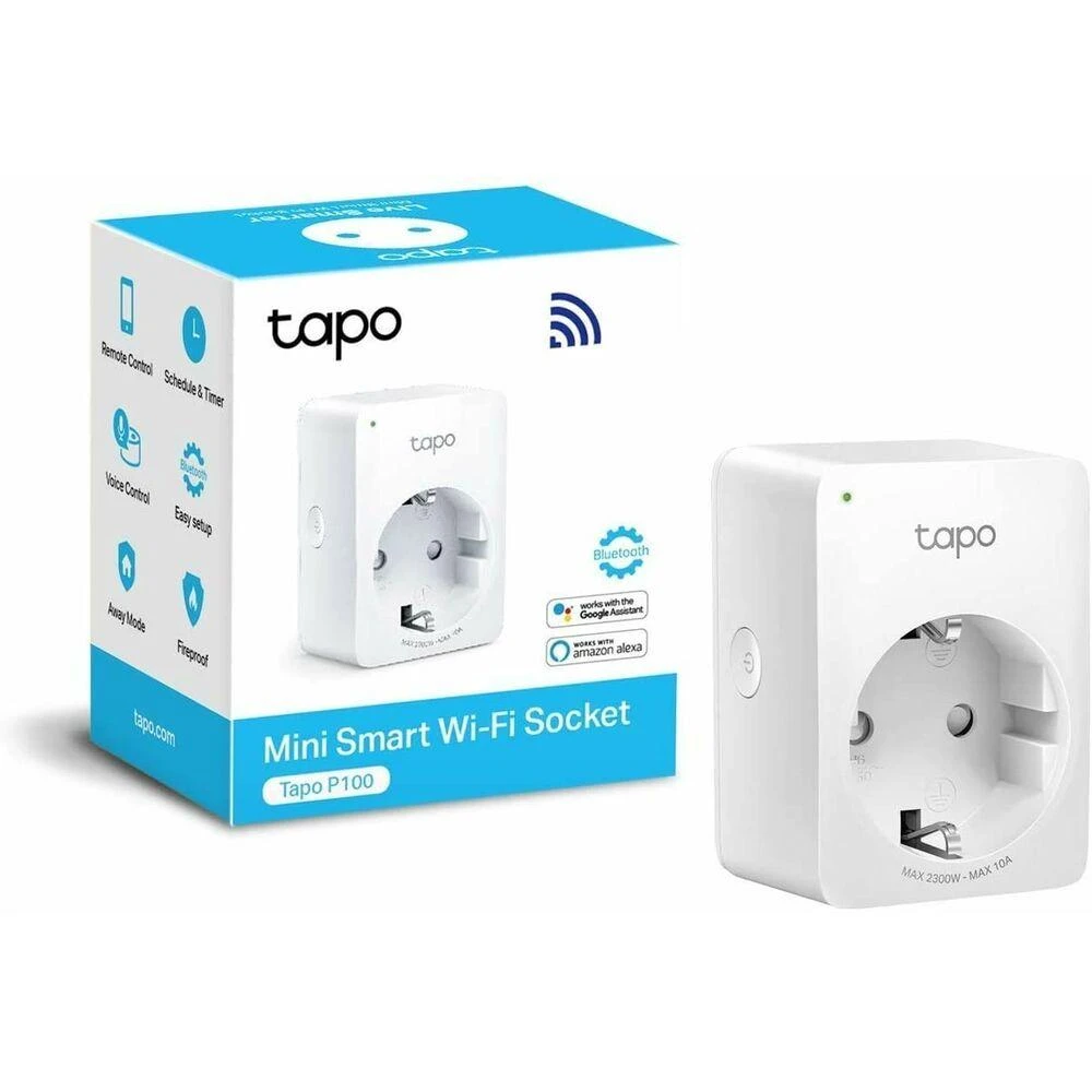 TP-LINK Tapo P100 (1 vnt. pakuotė) mini išmanusis „Wi-Fi“ lizdas, palaikomas „Alexa“ ir „Google Assistant“, 10A