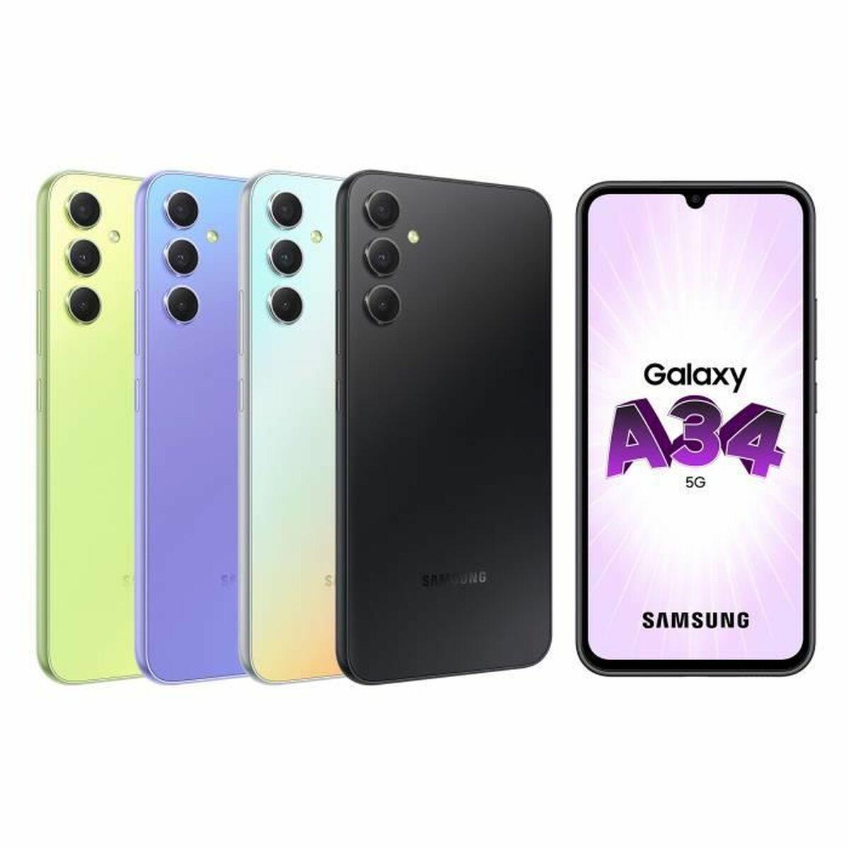 Samsung | Galaxy | A34 A346 | Nuostabus Sidabrinis | 6,6" | Super AMOLED | 1080 x 2340 pikselių | Mediatek | Matmenys 1080 (6 nm) | Vidinė RAM 6 GB | 128 GB | Micro SDXC | Dvi SIM kortelės | Nano-SIM | 4G | 5G | Pagrindinė kamera 48+8+5 MP |. Antrinė kamera 13 MP |