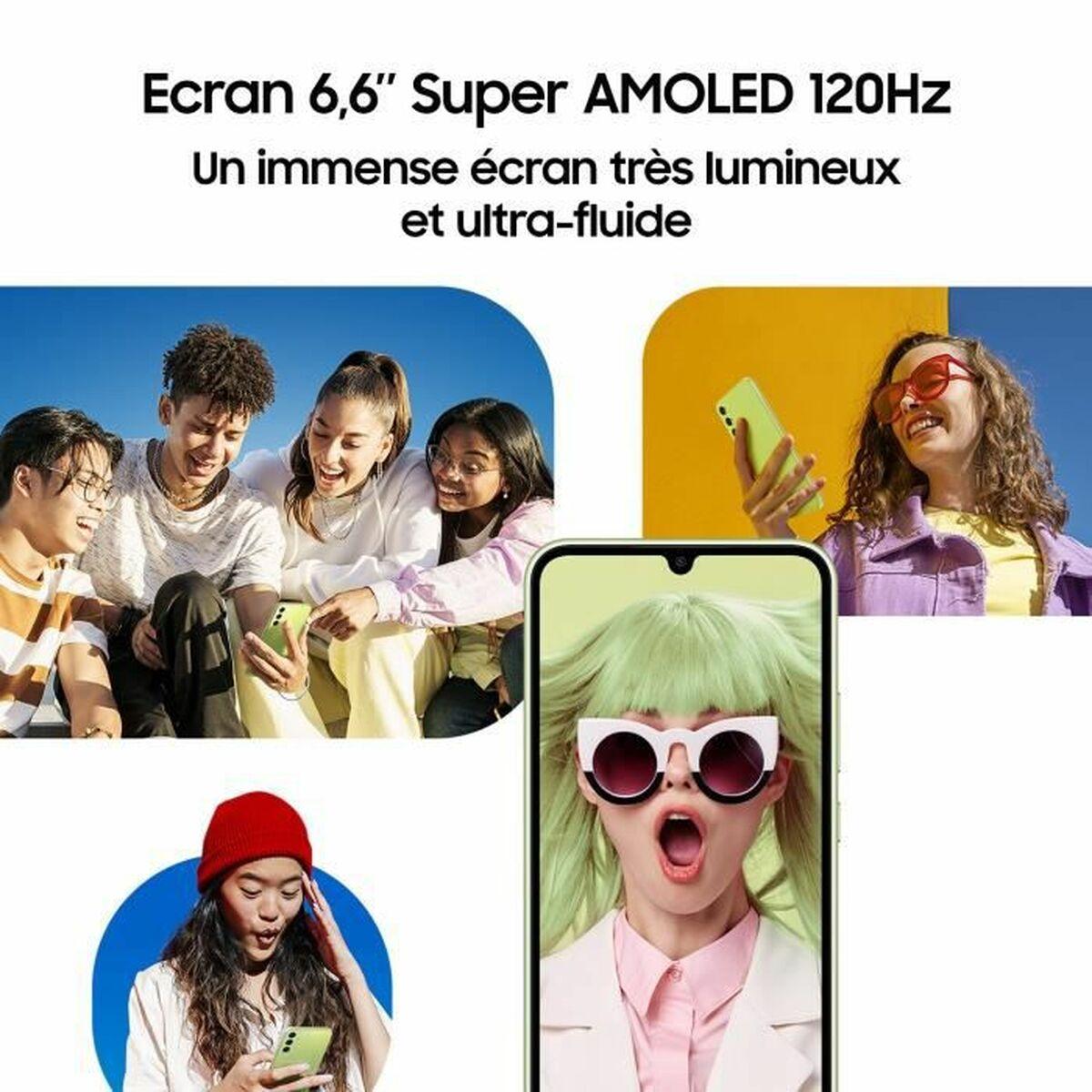 Samsung | Galaxy | A34 A346 | Nuostabus Sidabrinis | 6,6" | Super AMOLED | 1080 x 2340 pikselių | Mediatek | Matmenys 1080 (6 nm) | Vidinė RAM 6 GB | 128 GB | Micro SDXC | Dvi SIM kortelės | Nano-SIM | 4G | 5G | Pagrindinė kamera 48+8+5 MP |. Antrinė kamera 13 MP |