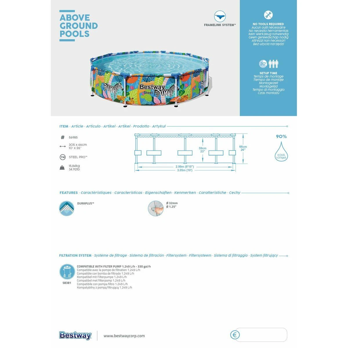 BESTWAY baseinas 3.05m x 66cm, 56985