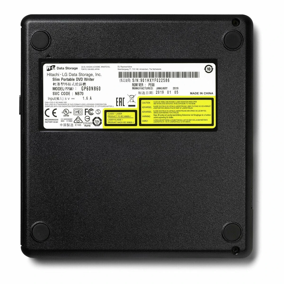 LG H.L duomenų saugykla | Itin plonas nešiojamas DVD rašytuvas | GP60NB60 | Sąsaja USB 2.0 | DVD±R/RW | CD skaitymo greitis 24 x | CD įrašymo greitis 24 x | Juodas | Stalinis kompiuteris / Nešiojamasis kompiuteris