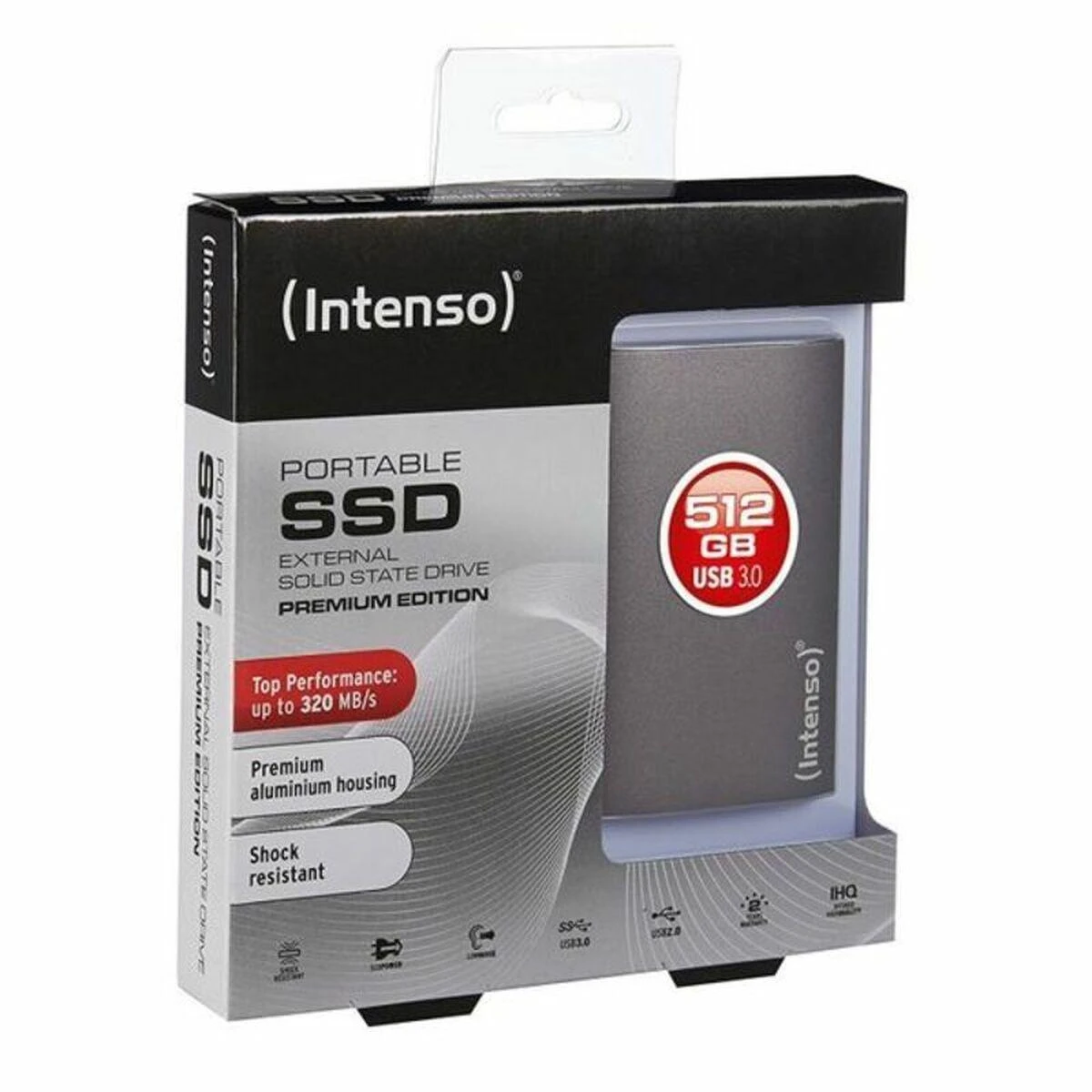 Kietasis diskas „Intenso“ išorinis nešiojamasis SSD 1,8 colio 256 GB, „Premium Edition“, USB 3.0, antracitas
