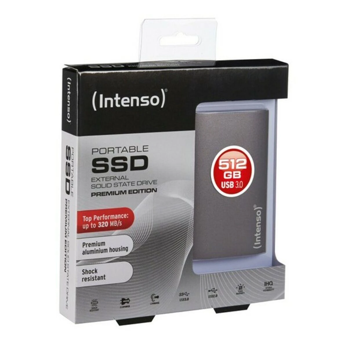 Kietasis diskas „Intenso“ išorinis nešiojamasis SSD 1,8 colio 512 GB, „Premium Edition“, USB 3.0, antracitas