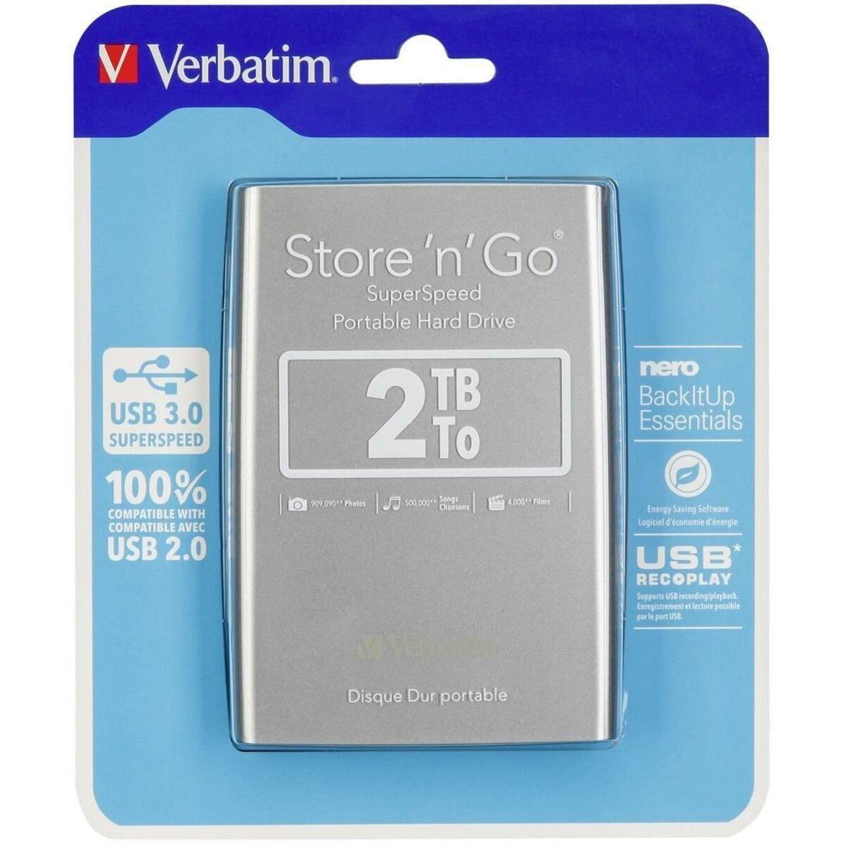 Kietasis diskas 2,5 Verbatim 8.9cm 2TB USB 3.0 Store n Go Sidabrinis retail