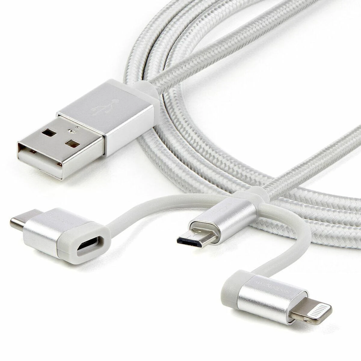 Kabelis USB StarTech USB-A - USB-C + microUSB + Lightning 1 m Sidabrinė (LTCUB1MGR)
