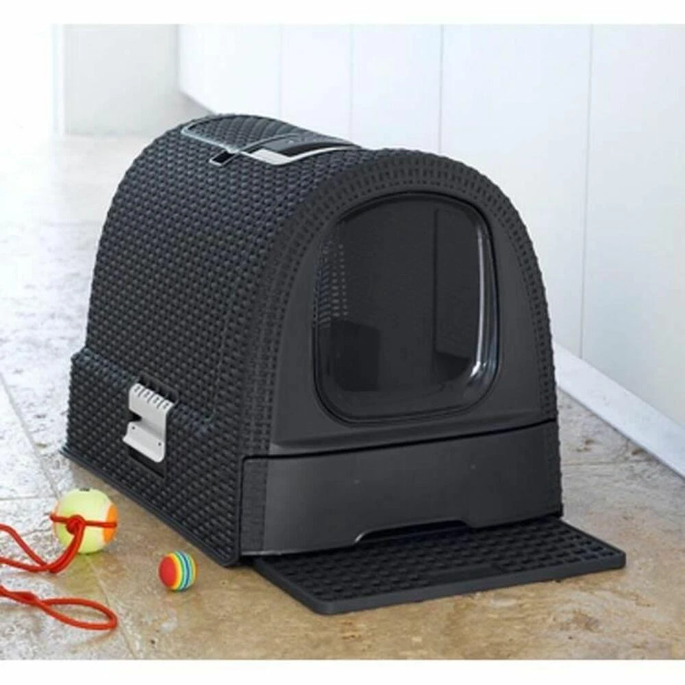 Curver Rattan tualetas katėms grafito spalvos 51x39x39cm
