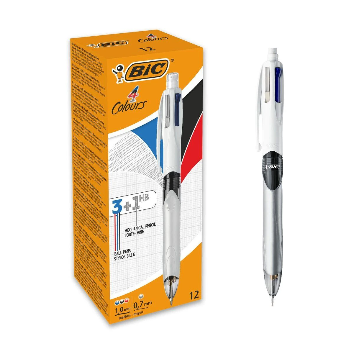Bic Tušinukas 4 Spalvos, tušinukas (3 spalvos) + pieštukas (1 spalva), pakuotėje 12 vnt