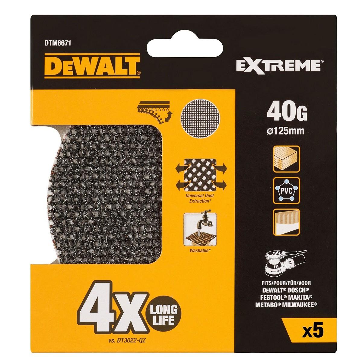šlifavimo tinklelis 125 mm, grūdėtumas 40, 5 vnt. Ekstremalus DeWALT [DTM8671-QZ]