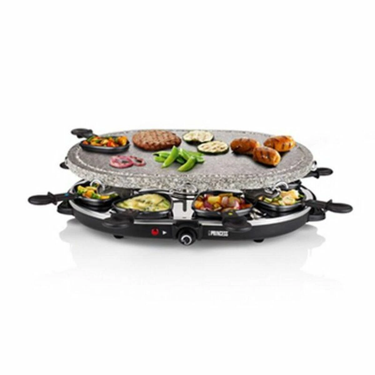 Princess 162720 „Raclette 8“ ovalo formos akmeninė kepsninė vakarėliams, 8 asmuo(-ys), juoda, ovalo formos, akmens, 430 x 300 mm, besisukanti