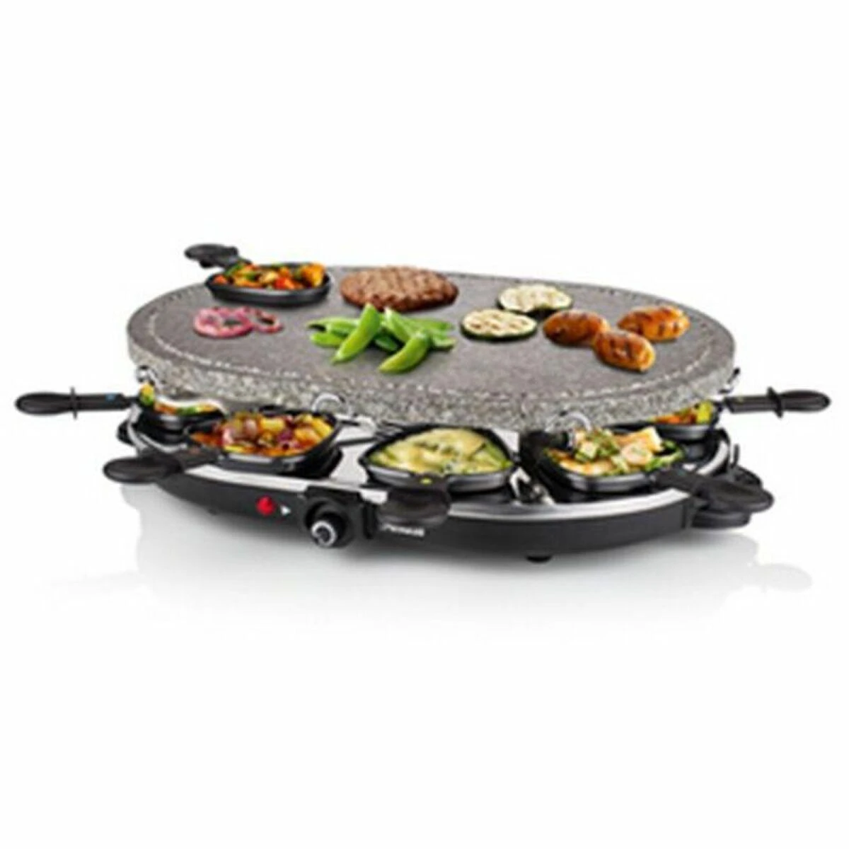 Princess 162720 „Raclette 8“ ovalo formos akmeninė kepsninė vakarėliams, 8 asmuo(-ys), juoda, ovalo formos, akmens, 430 x 300 mm, besisukanti