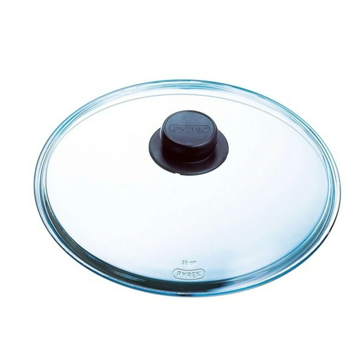 Pyrex stiklinis dangtis 28 cm su juoda rankenėle