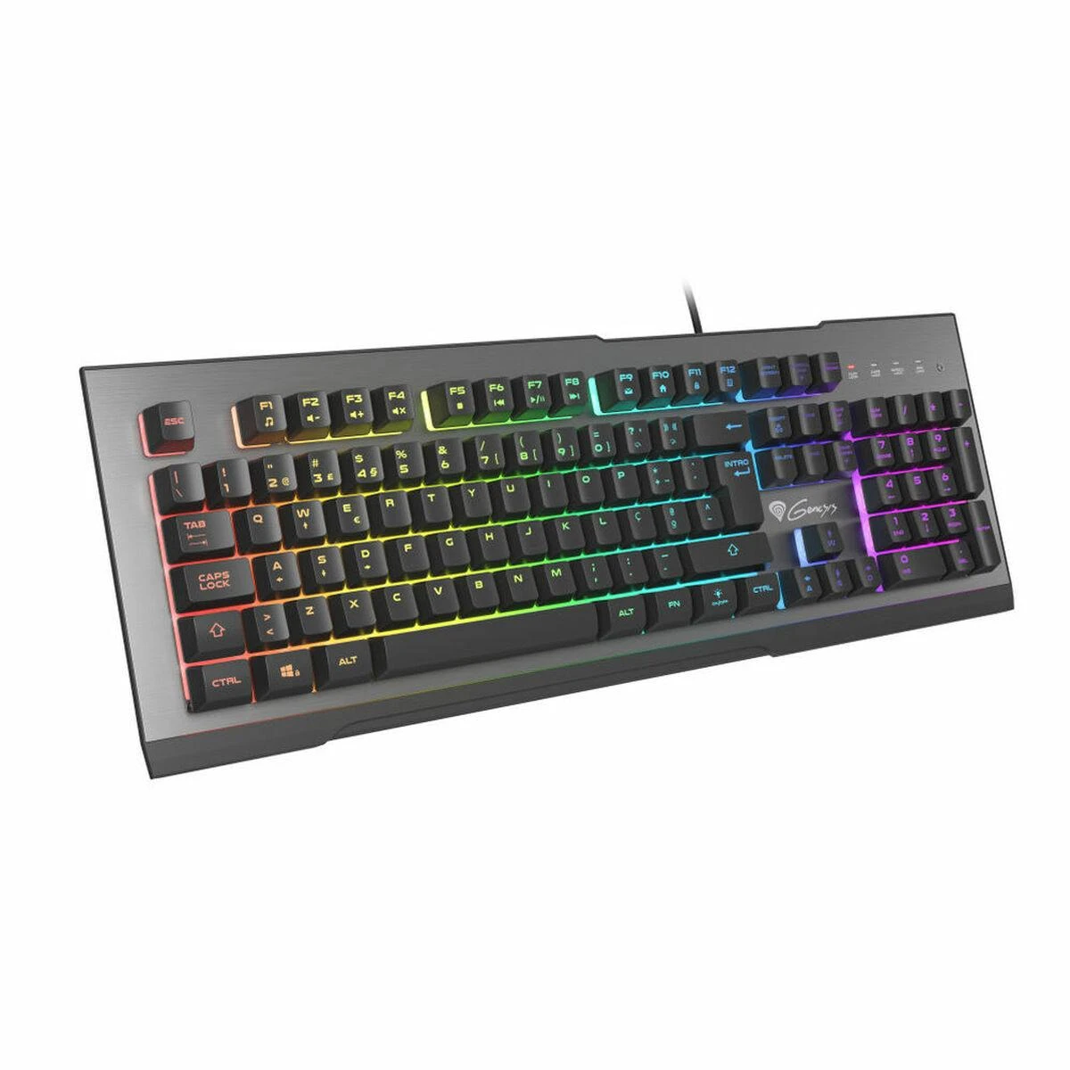 GNS GENESIS Rhod 500 RGB klaviatūra Žaidimams USB QWERTY Portugališka Juoda, Sidabras