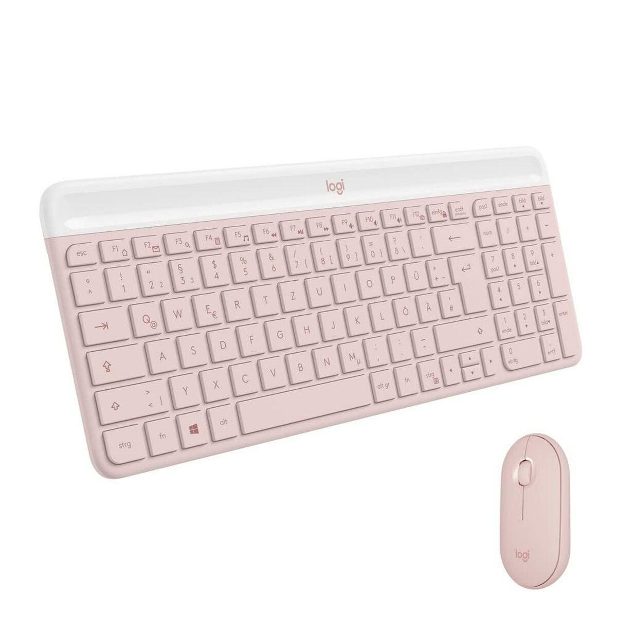 Logitech Plona belaidė klaviatūra ir pelė MK470 Slim Wireless Combo, Rožinės spalvos, DE išdėstymas