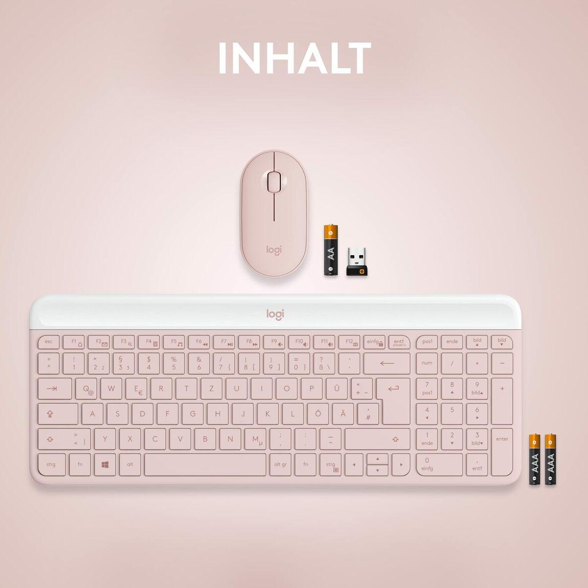 Logitech Plona belaidė klaviatūra ir pelė MK470 Slim Wireless Combo, Rožinės spalvos, DE išdėstymas