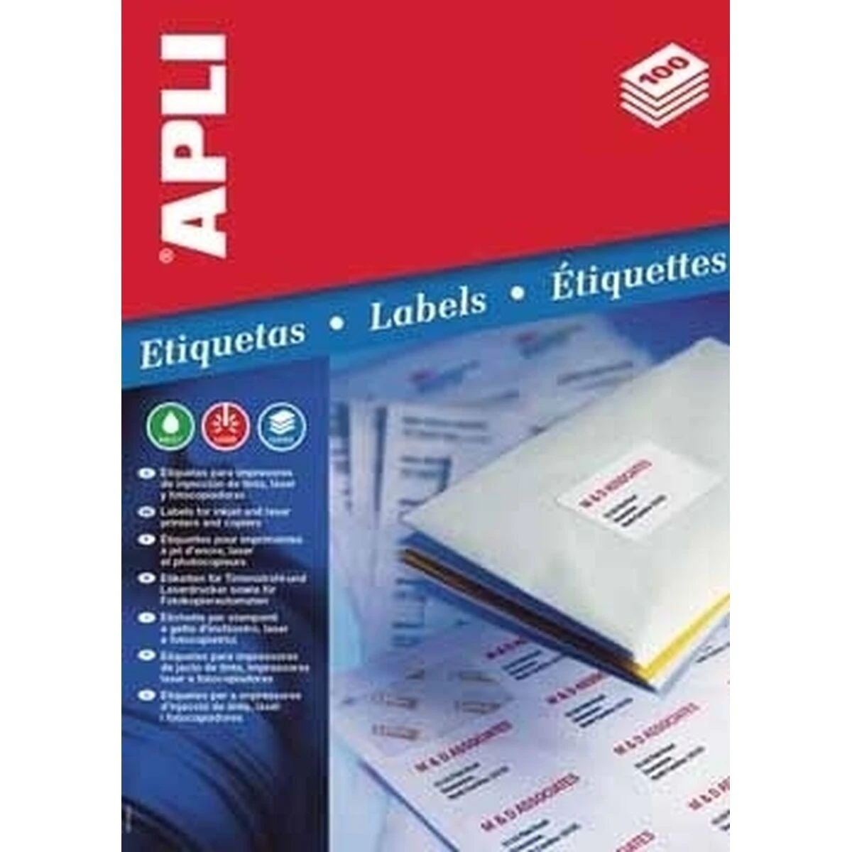 Lipnios etiketės Apli, A4, 105x148mm, 4 etiketės lape, 100 lapų, baltos spalvos