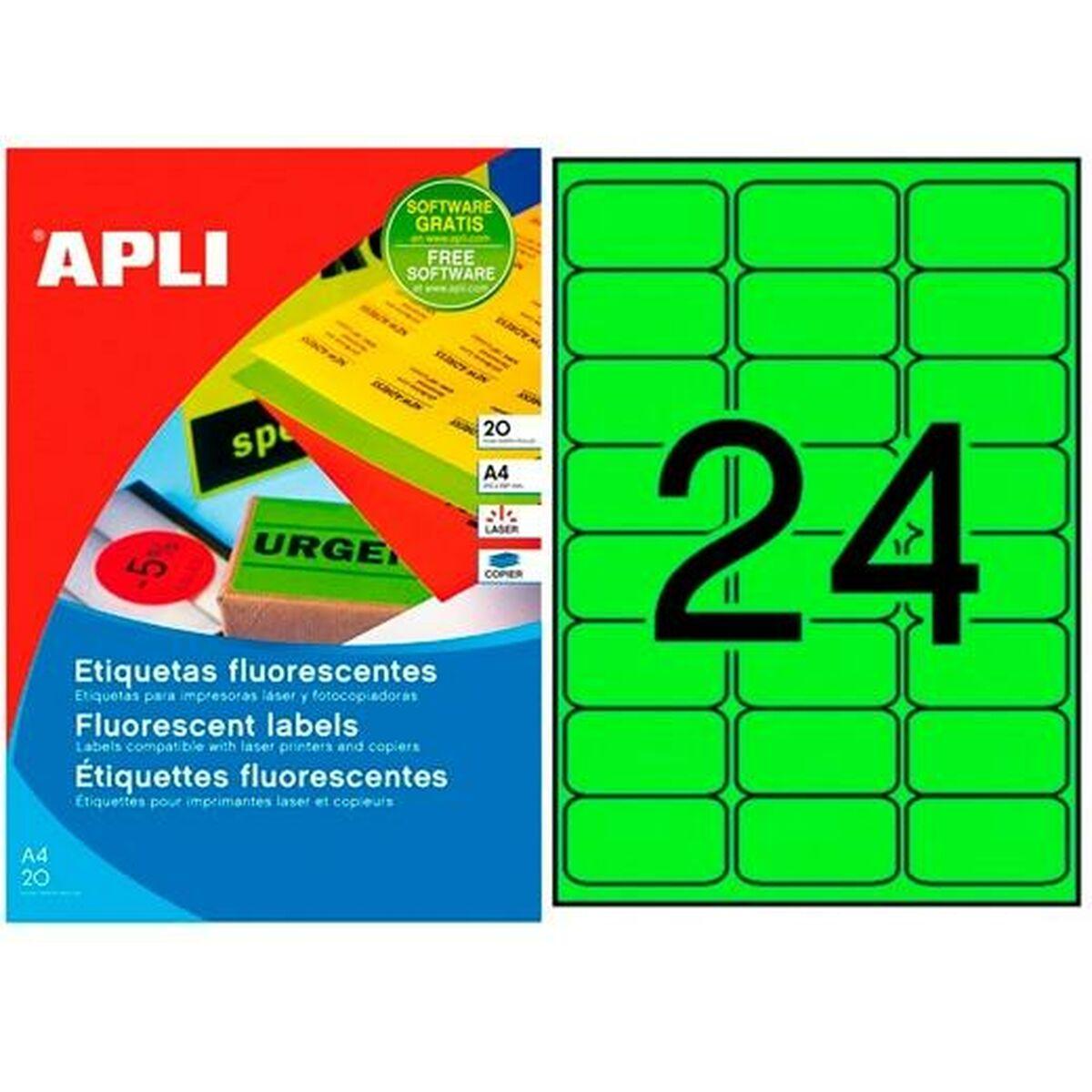 Klijai / Etiketės Apli 64 x 33,9 mm Žalia A4 20 Paklodės