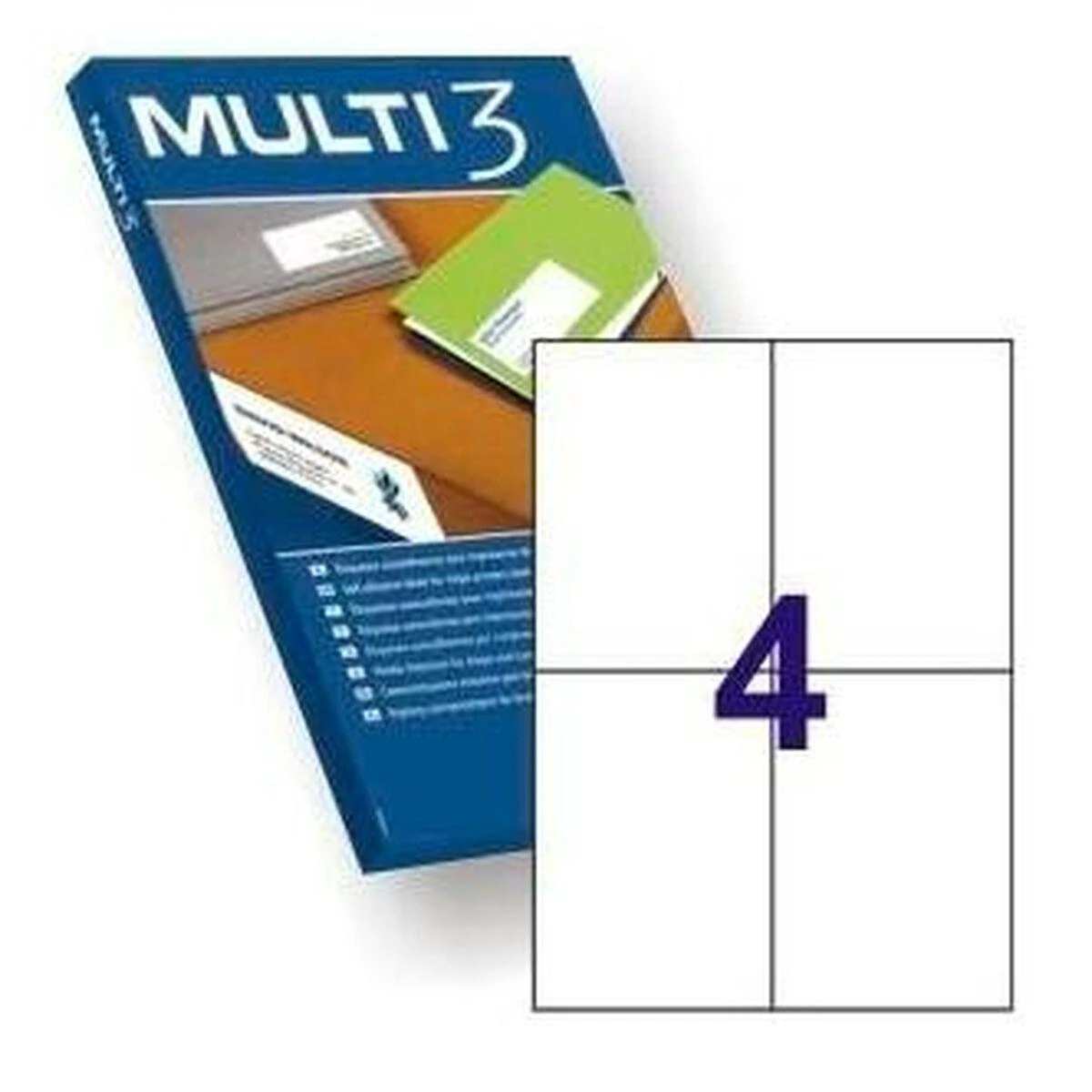Lipnios etiketės Multi3, A4, 105x148mm, 4 etiketės lape, 100 lapų, baltos spalvos